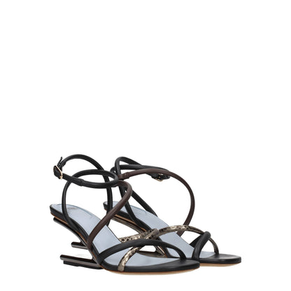 Fendi Multicolor Leather Flat Sandals