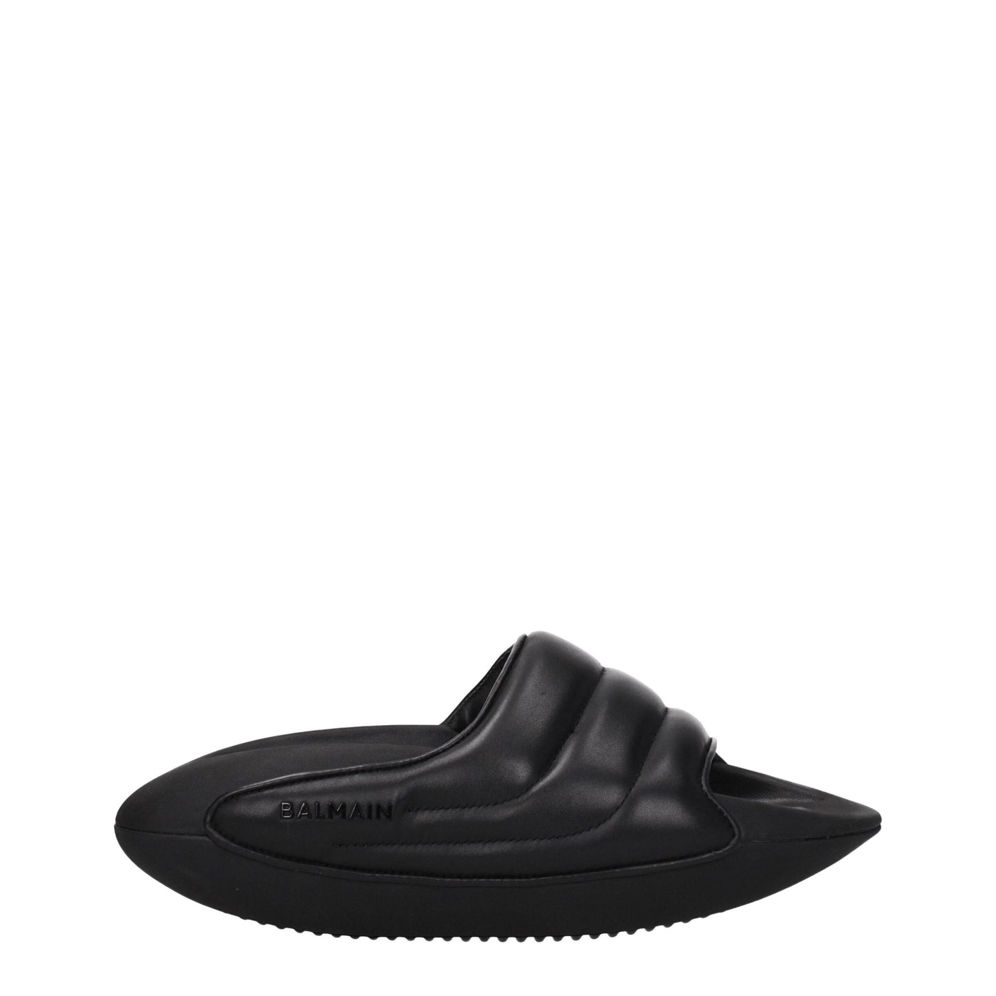 Balmain Black Leather Slippers Sandals