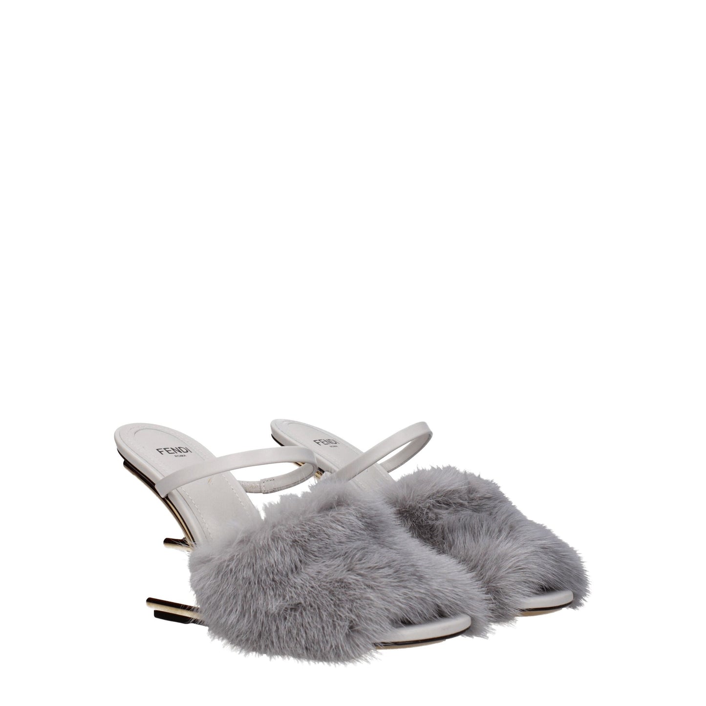 Fendi Gray Mink Slippers Sandals