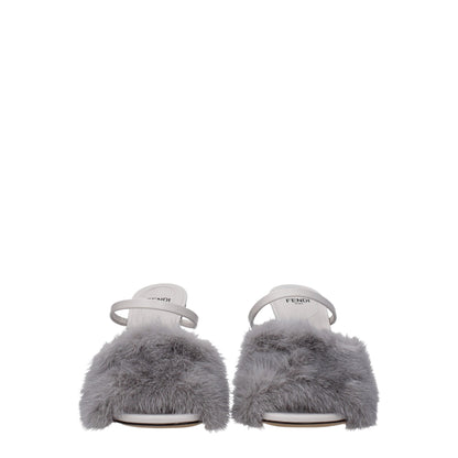 Fendi Gray Mink Slippers Sandals