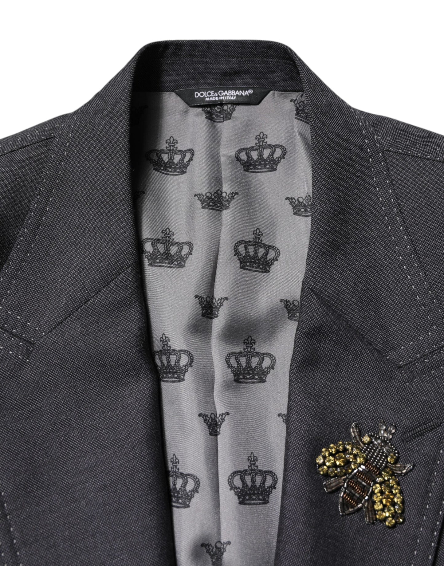 Dolce & Gabbana Dark Gray Bee Embroidery SICILIA Coat Blazer