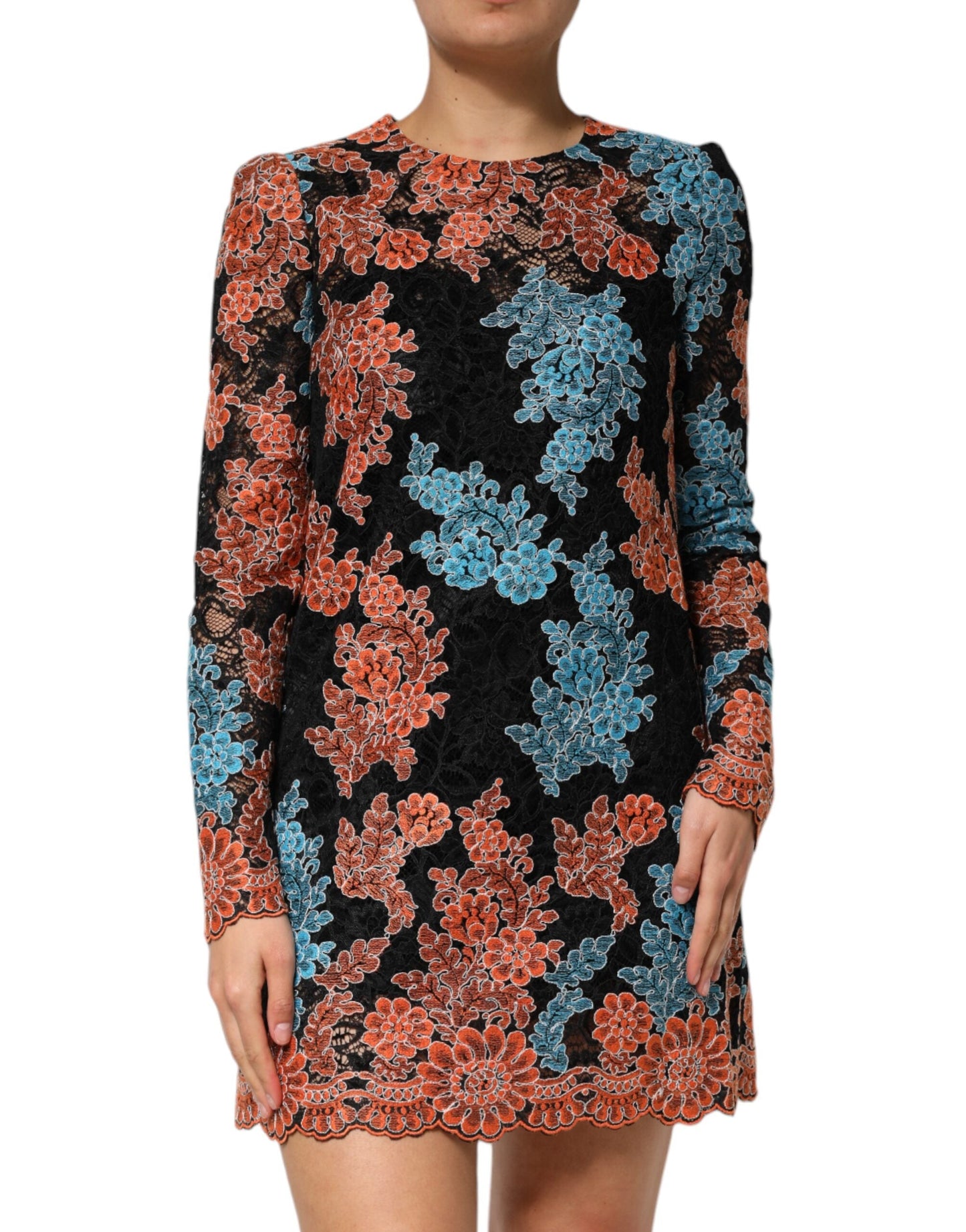 Dolce & Gabbana Multicolor Floral Embroidery Shift Mini Dress