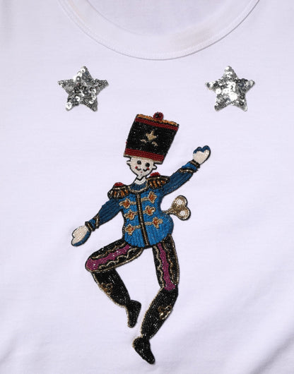 Dolce & Gabbana White Cotton Sequin Embellished Top T-shirt