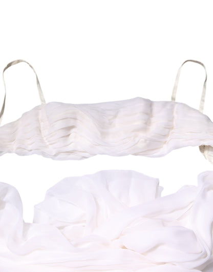 Dolce & Gabbana White Bustier Corset Cropped Chiffon Top