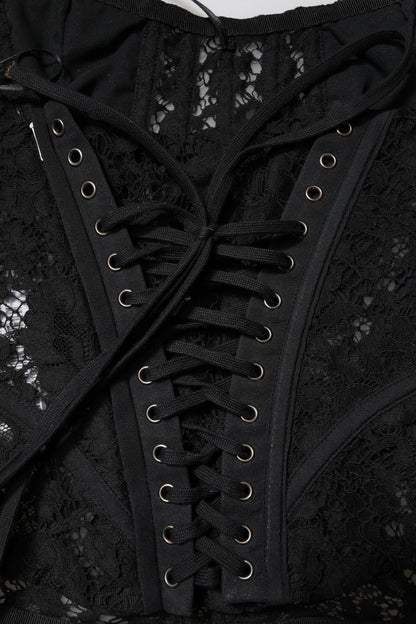 Dolce & Gabbana Black Strapless Floral Lace Bustier Cropped Top