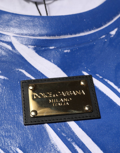 Dolce & Gabbana Blue White Cotton Logo Plaque Women Tank Top