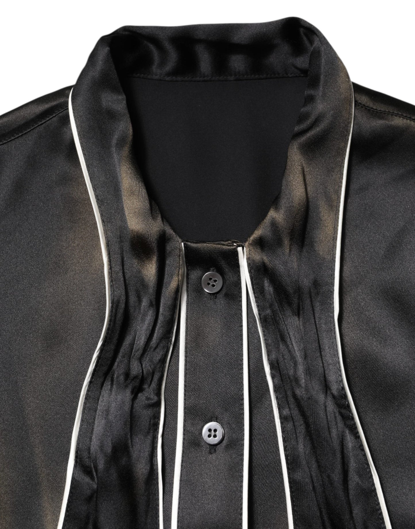 Dolce & Gabbana Black Silk Ascot Collared Button Blouse Top