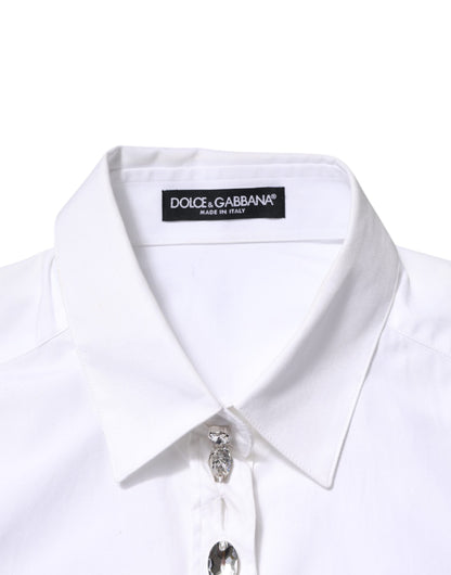 Dolce & Gabbana White Crystal Embellished Collared Shirt Top