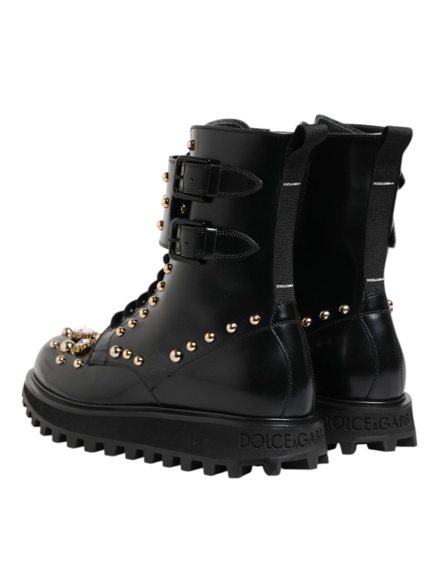 Dolce & Gabbana Black Studded Lace Up Mid Calf Boots Shoes