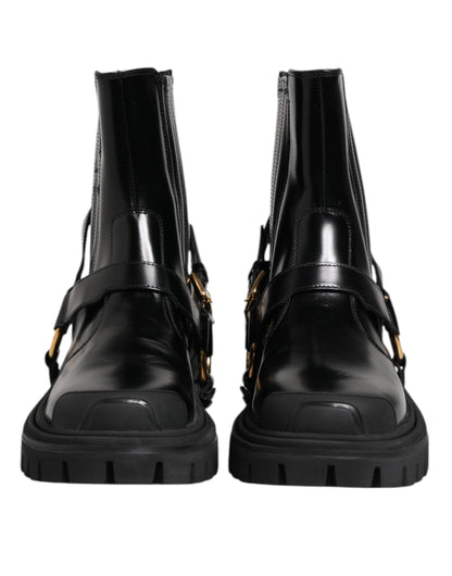 Dolce & Gabbana Black Leather Chelsea Men Short Boots Shoes