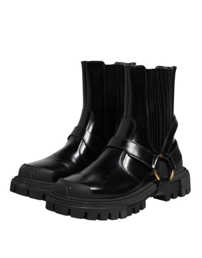 Dolce & Gabbana Black Leather Chelsea Men Short Boots Shoes