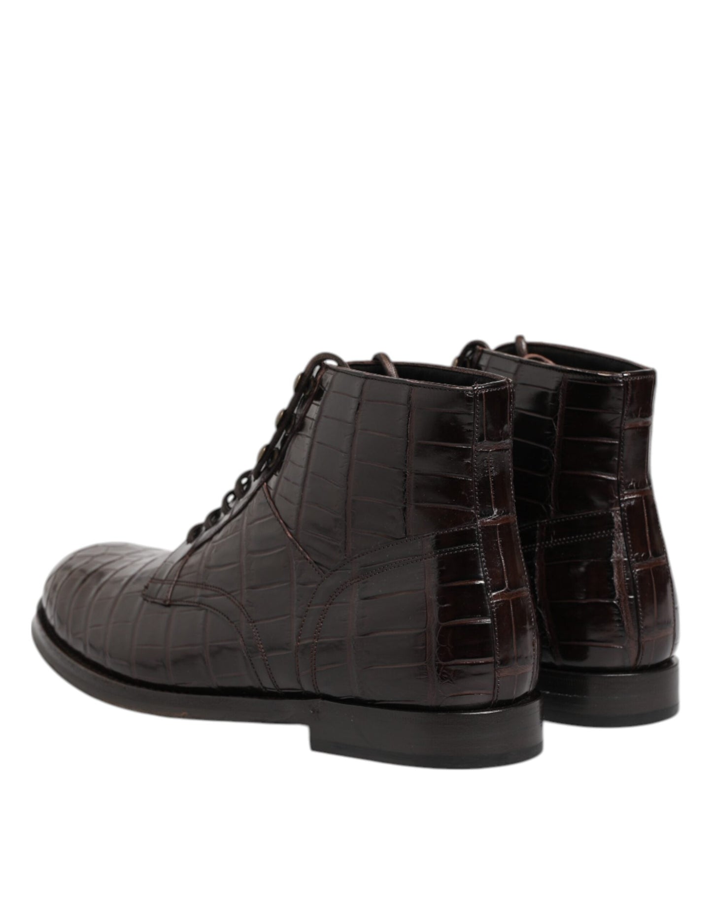 Dolce & Gabbana Dark Brown Leather Lace Up Short Boots Shoes