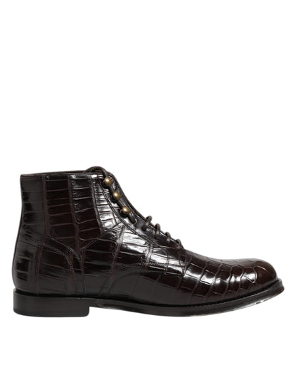 Dolce & Gabbana Dark Brown Leather Lace Up Short Boots Shoes