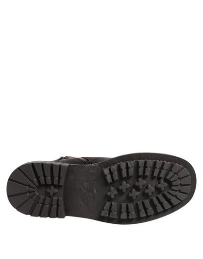 Dolce & Gabbana Dark Brown Leather Lace Up Mid Calf Boots Shoes