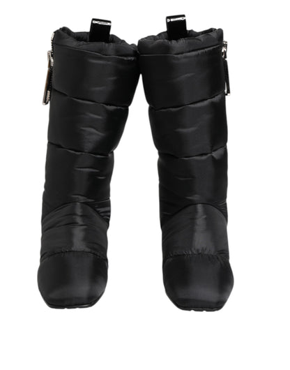 Dolce & Gabbana Black Padded Mid Calf Logo Heel Boots Shoes