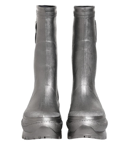 Dolce & Gabbana Metallic Silver Pull On Rain Boots Shoes