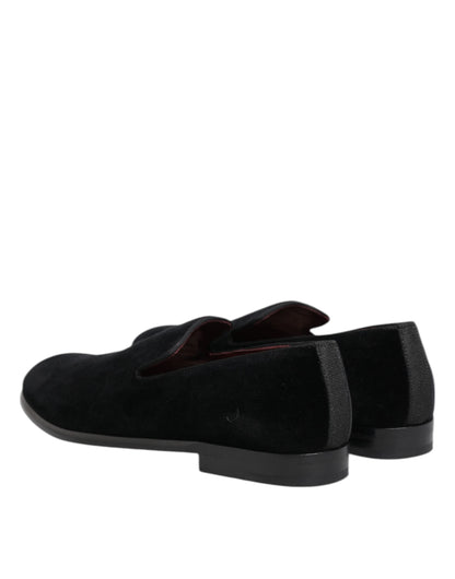 Dolce & Gabbana Black Velvet Loafers Formal Men Dress Shoes