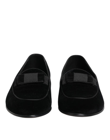 Dolce & Gabbana Black Velvet Loafers Formal Men Dress Shoes