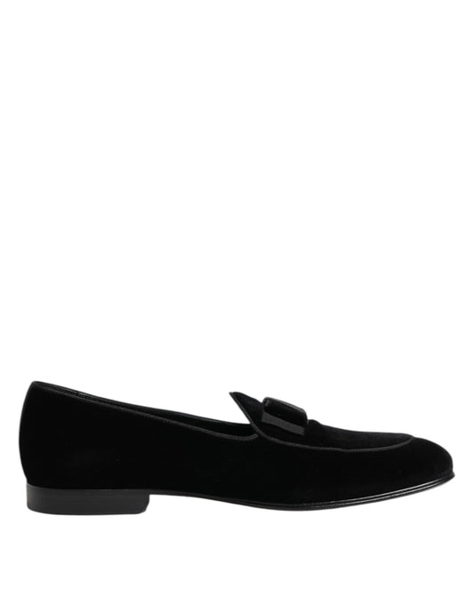 Dolce & Gabbana Black Velvet Loafers Formal Men Dress Shoes