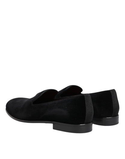 Dolce & Gabbana Black Velvet Slip On Loafers Men Formal Shoes