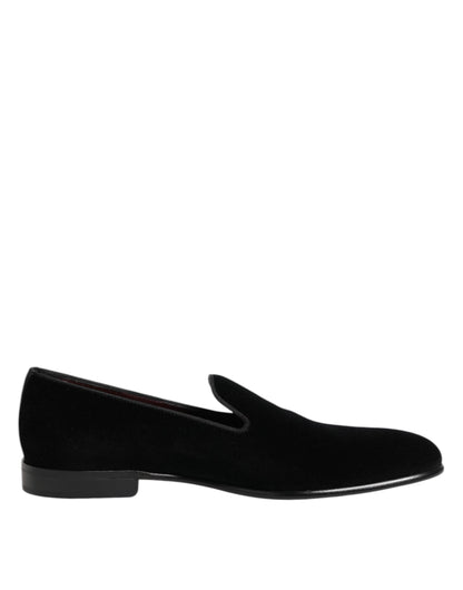 Dolce & Gabbana Black Velvet Slip On Loafers Men Formal Shoes