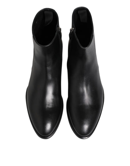 Dolce & Gabbana Black Leather Mid Calf Men Boots Shoes