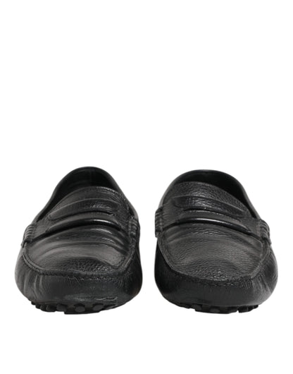 Dolce & Gabbana Black Leather Slip On Mocassin Loafer Shoes