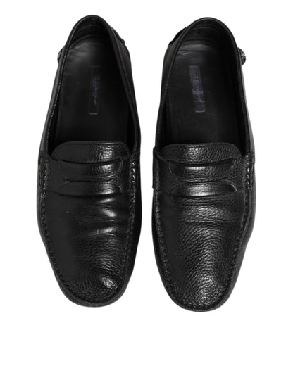 Dolce & Gabbana Black Leather Slip On Mocassin Loafer Shoes