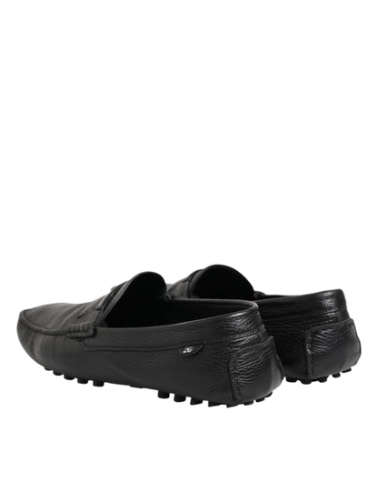 Dolce & Gabbana Black Leather Slip On Mocassin Loafer Shoes