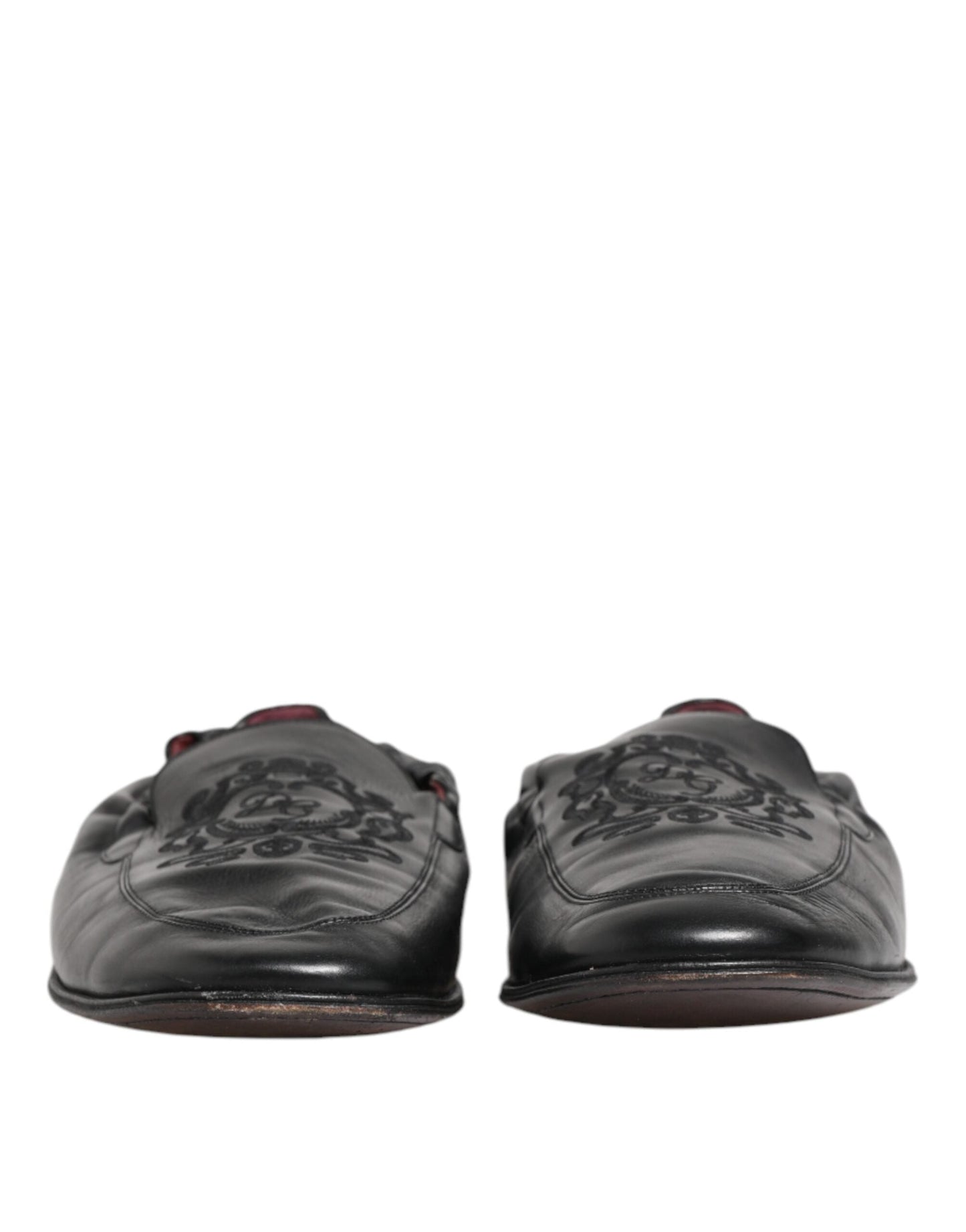 Dolce & Gabbana Black Leather Slip On Men Flat Loafers Shoes