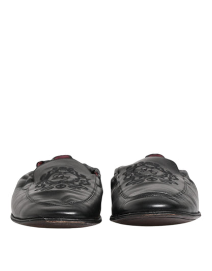 Dolce & Gabbana Black Leather Slip On Men Flat Loafers Shoes
