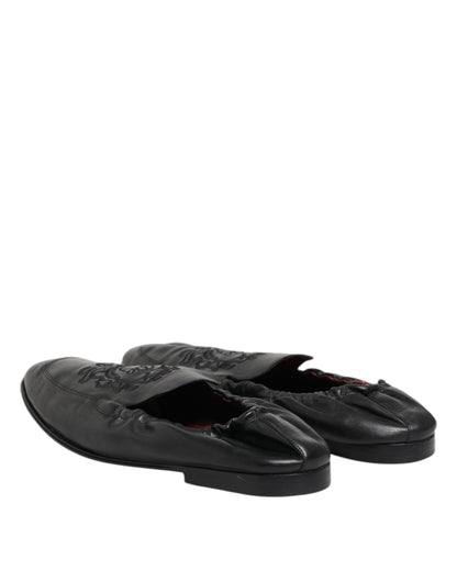 Dolce & Gabbana Black Leather Slip On Men Flat Loafers Shoes