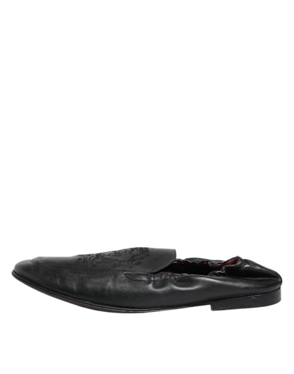Dolce & Gabbana Black Leather Slip On Men Flat Loafers Shoes