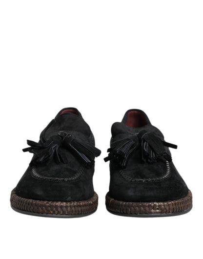 Dolce & Gabbana Black Suede Tassel Embellished Loafers Shoes