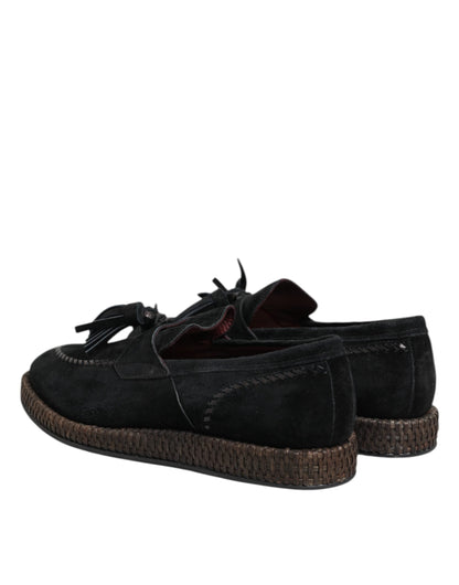 Dolce & Gabbana Black Suede Tassel Embellished Loafers Shoes