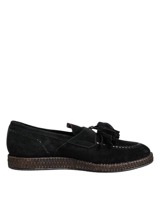 Dolce & Gabbana Black Suede Tassel Embellished Loafers Shoes