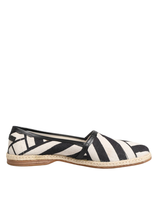 Dolce & Gabbana Black White Stripes Flat Espadrille Shoes