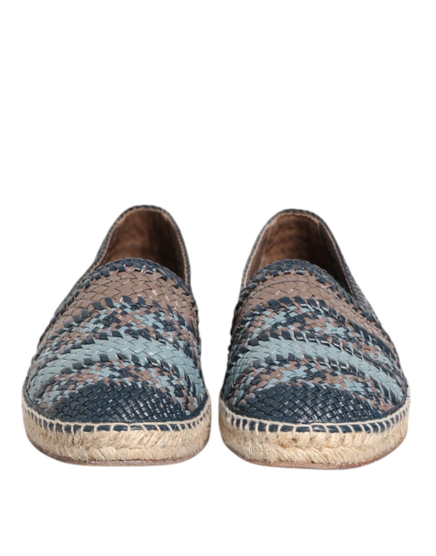 Dolce & Gabbana Blue Gray Woven Leather Buffalo Espadrille Shoes