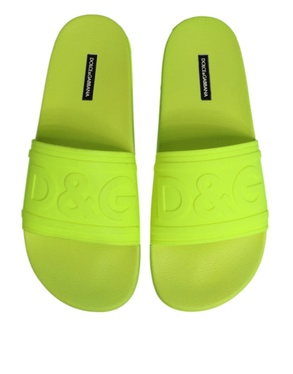 Dolce & Gabbana Green Rubber Slides Sandals Beachwear Shoes