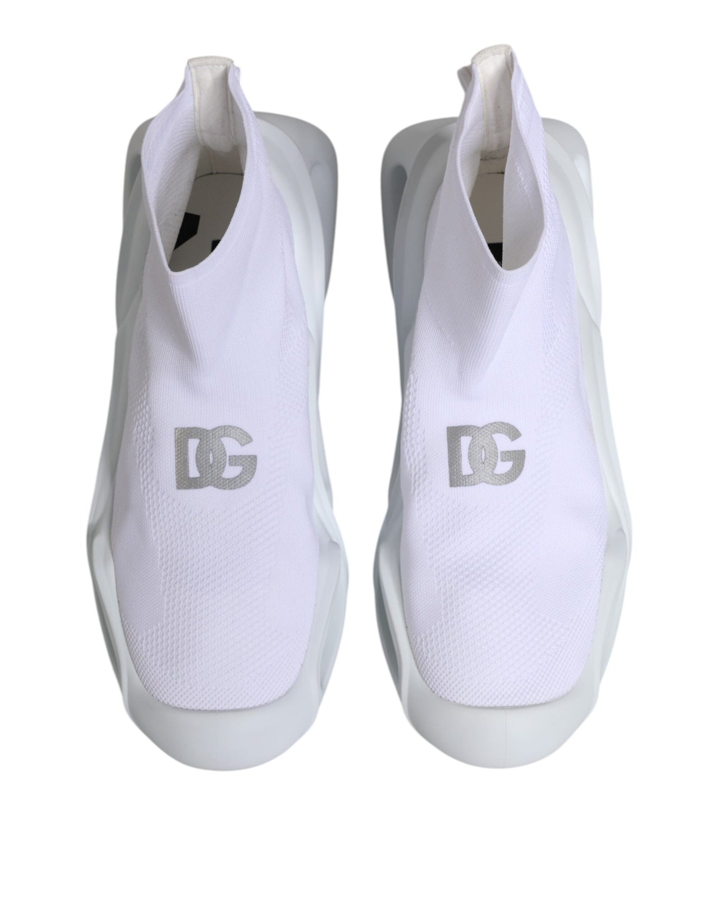 Dolce & Gabbana White Silver Slip On Wave Socks Sneakers Shoes