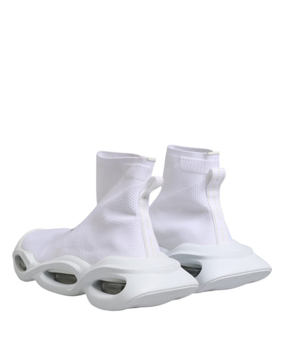 Dolce & Gabbana White Silver Slip On Wave Socks Sneakers Shoes