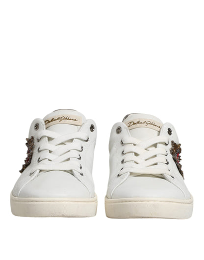 Dolce & Gabbana White Silver Sacred Heart Men Sneakers Shoes