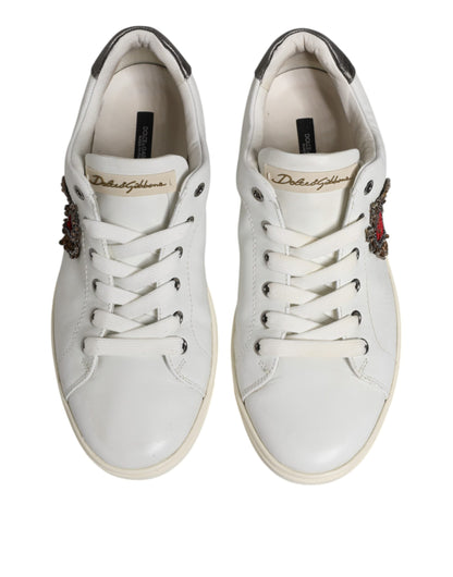 Dolce & Gabbana White Silver Sacred Heart Men Sneakers Shoes