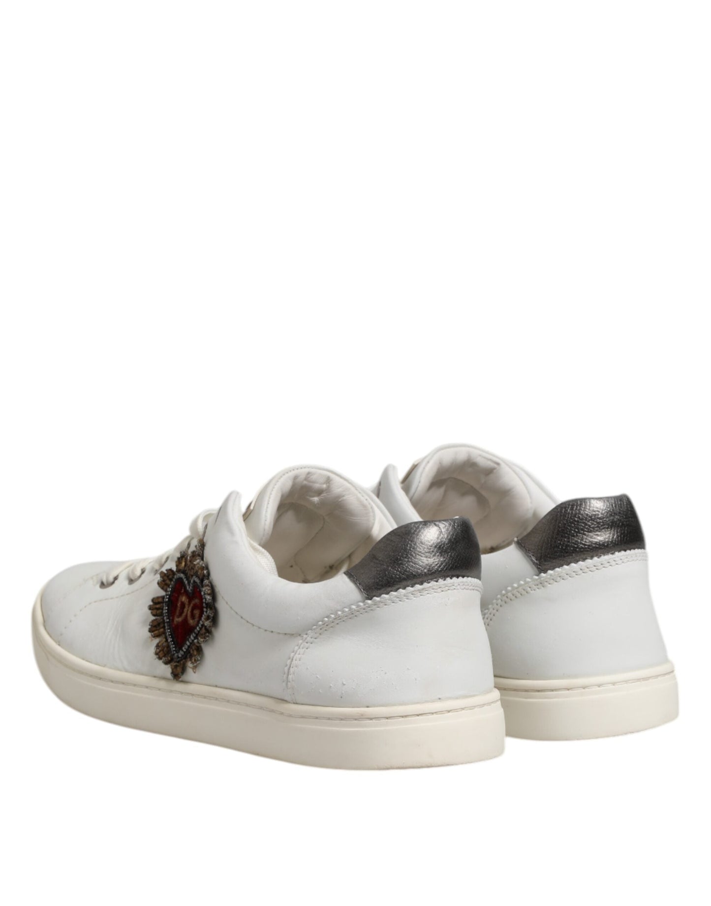 Dolce & Gabbana White Silver Sacred Heart Men Sneakers Shoes