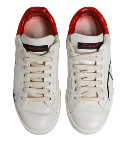 Dolce & Gabbana White Red Leather Logo Low Top Sneakers Shoes