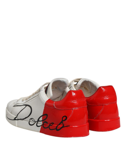 Dolce & Gabbana White Red Leather Logo Low Top Sneakers Shoes