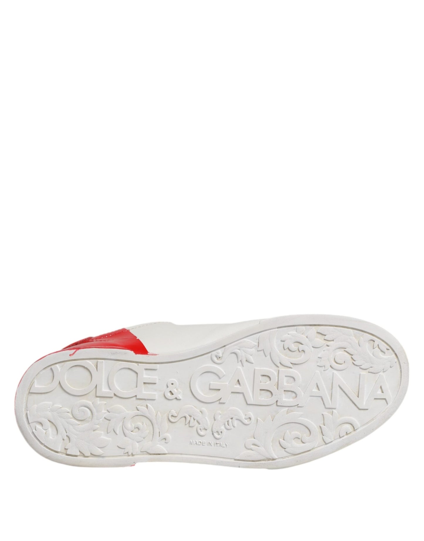 Dolce & Gabbana White Red Leather Logo Low Top Sneakers Shoes