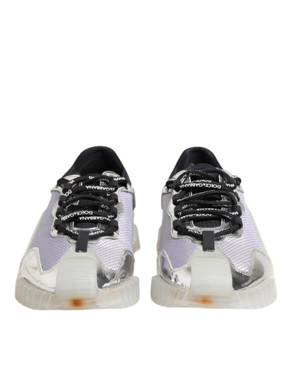 Dolce & Gabbana Silver Black Nylon NS1 Low Top Sneakers Shoes