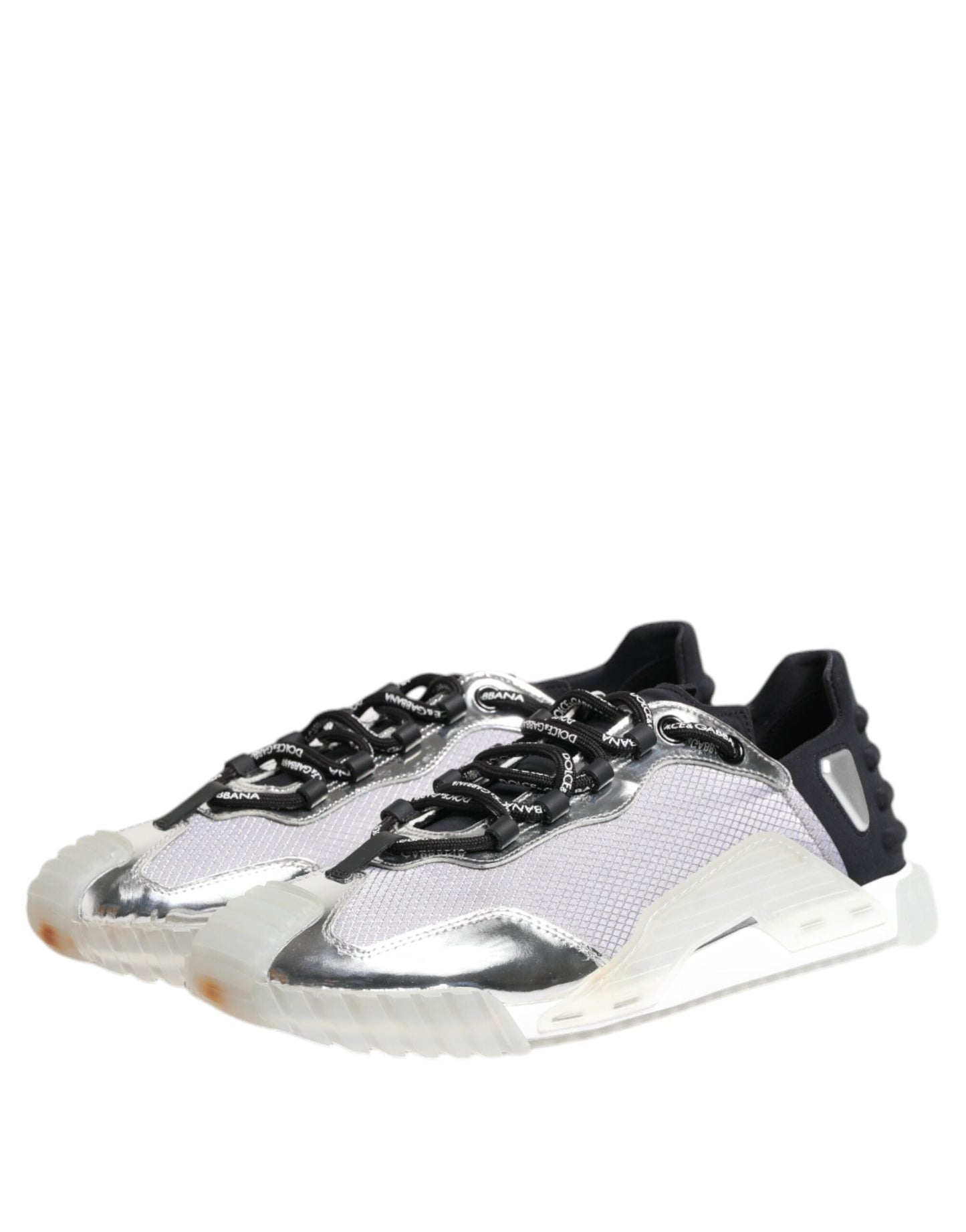 Dolce & Gabbana Silver Black Nylon NS1 Low Top Sneakers Shoes