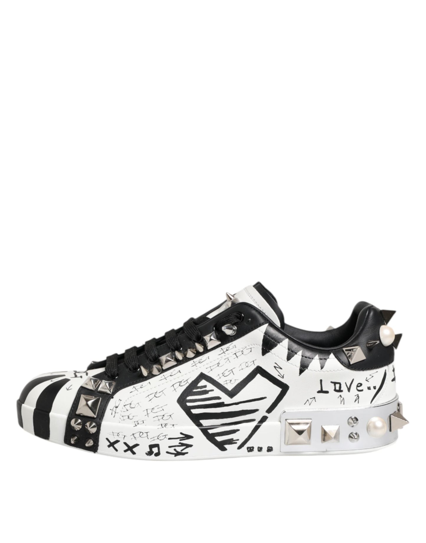 Dolce & Gabbana Black White Studded Low Top Sneakers Shoes